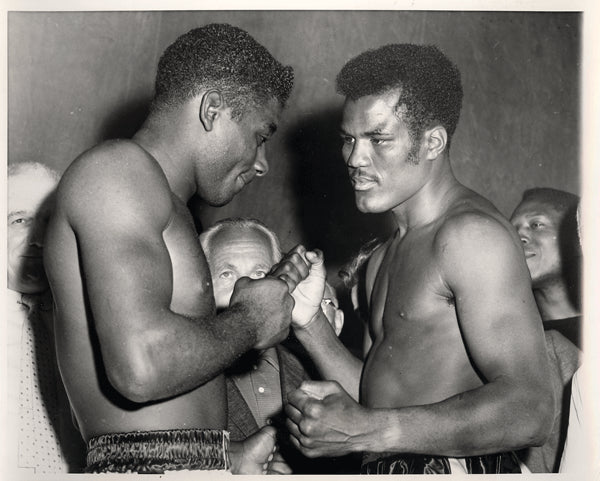 PATTERSON, FLOYD-TOMMY "HURRICANE" JACKSON WIRE PHOTO (1957-WEIGH IN)