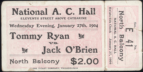 O'BRIEN, PHILADELPHIA JACK-TOMMY RYAN FULL TICKET (1904)