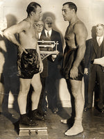 CARNERA, PRIMO-JACK SHARKEY WIRE PHOTO (1931-WEIGHING IN)