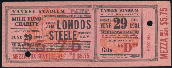 LONDOS, JIM-RAY STEELE FULL TICKET (1931)