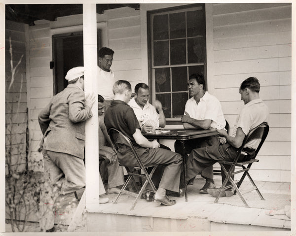 SCHMELING, MAX TRAINING CAMP WIRE PHOTO (1936-PREPARING FOR LOUIS)