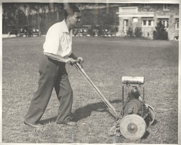 SCHMELING, MAX ORIGINAL ANTIQUE PHOTO (EARLY 1930'S CUTTING LAWN)