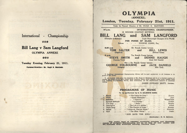 LANGFORD, SAM-BILL LANG OFFICIAL PROGRAM (1911)