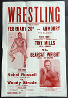 WRIGHT, BEARCAT-TINY MILLS ON SITE WRESTLING POSTER (1953)