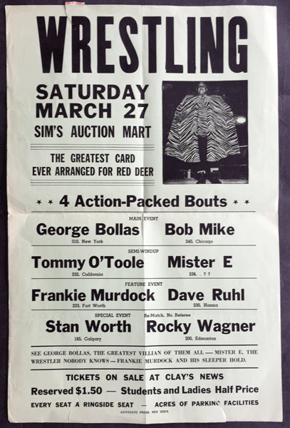 BOLLAS, GEORGE (THE ZEBA KID)-BOB MIKE ON SITE WRESTLING POSTER (1954)