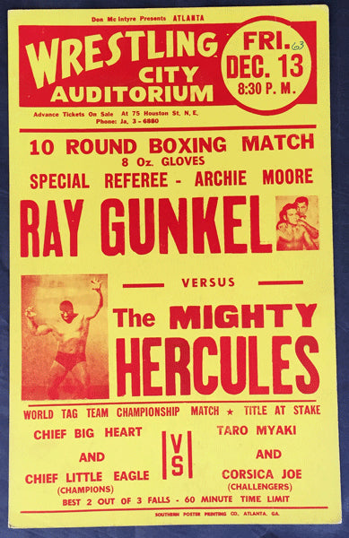 GUNKEL, RAY-THE MIGHTY HERCULES ON SITE WRESTLING POSTER (1963)
