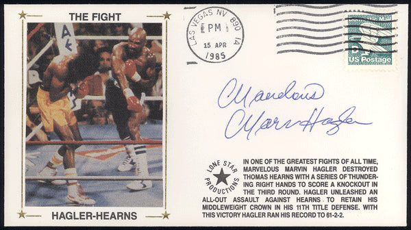 HAGLER, MARVELOUS MARVIN SIGNED 1ST DAY ENVELOPE (1985-HEARNS FIGHT)