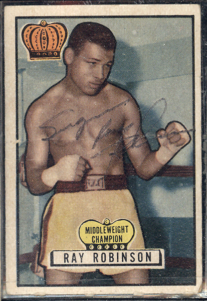 ROBINSON, SUGAR RAY SIGNED TOPPS 1951 RINGSIDE CARD (JSA) – JO Sports Inc.