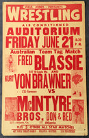 BLASSIE, FRED & KURT VON BRAUNER VS. MCINTYRE BROTHERS ON SITE WRESTLING POSTER (1957)