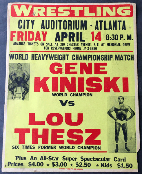 THESZ, LOU-GENE KINISKI ON SITE WRESTLING POSTER (1967)