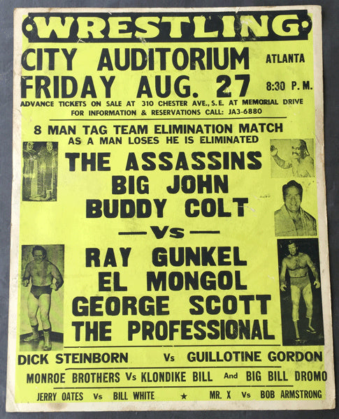 ASSASSINS & COLT VS. GUNKEL, EL MONGOL< SCOTT< THE PROFESSIONAL WRESTLING ON SITE POSTER (1965)