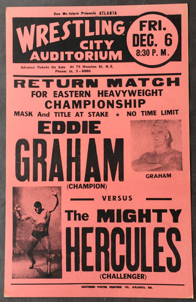 GRAHAM, EDDIE-THE MIGHTY HERCULES ON SITE WRESTLING POSTER (1963)