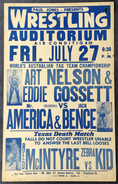 NELSON, ART & EDDIE GOSSETT VS. MR. AMERICA & JACK BENCE ON SITE POSTER (1956)
