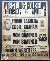 CARNERA, PRIMO & EDDIE GRAHAM VS. VON BRAUNER BROTHERS ON SITE POSTER (1961)