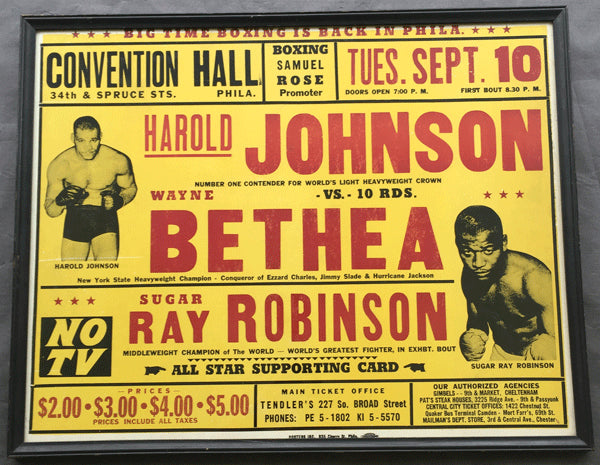 ROBINSON, SUGAR RAY EXHIBITION & HAROLD JOHNSON-WAYNE BETHEA ON SITE POSTER (1957)