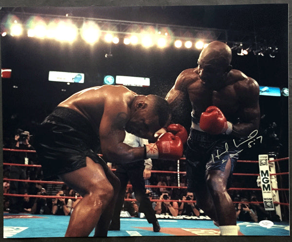 HOLYFIELD, EVANDER SIGNED LARGE FORMAT ACTION PHOTO (1ST TYSON FIGHT-JSA AUTHENTICATED)