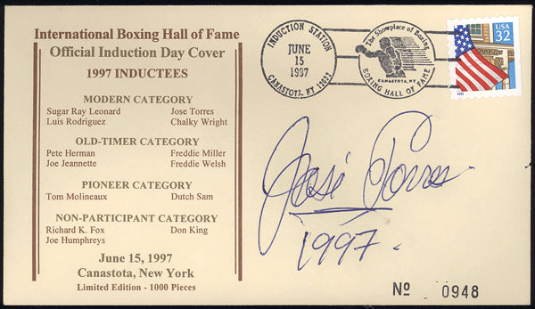 TORRES, JOSE SIGNED BOXING HALL OF FAME FIRST DAY COVER