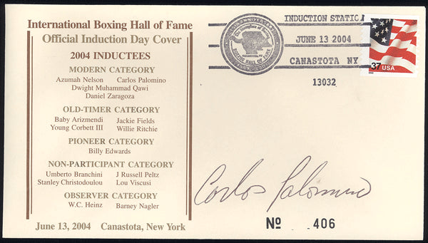 PALOMINO, CARLOS SIGNED BOXING HALL OF FAME FIRST DAY COVER