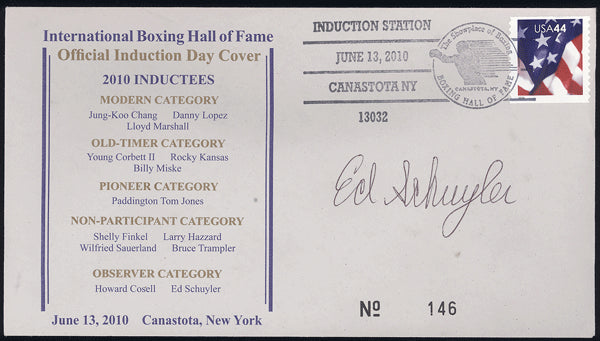 SCHUYLER, ED SIGNED BOXING HALL OF FAME FIRST DAY COVER