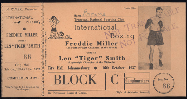MILLER, FREDDIE-LEN "TIGER" SMITH FULL TICKET (1937)