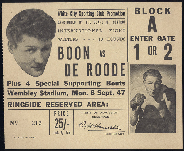 BOON, ERIC-GIEL DE ROODE STUBLESS TICKET (1947)