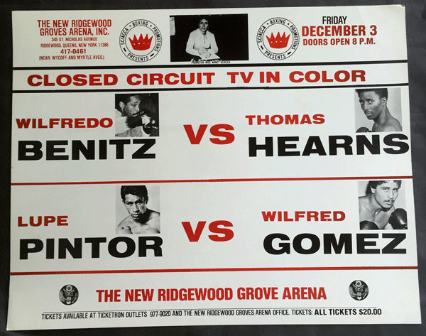 HEARNS, TOMMY-WILFREDO BENITEZ & WILDRED GOMEZ-LUPE PINTOR CLOSED CIRCUIT POSTER (1982)