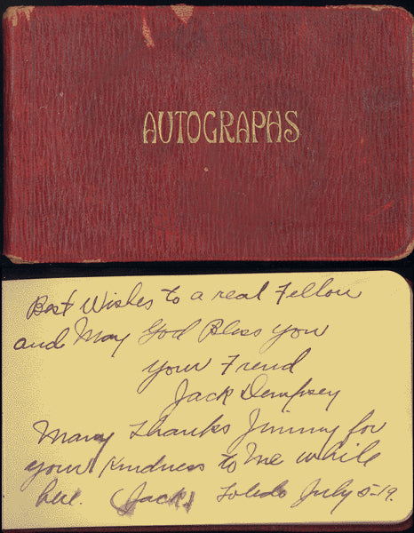 DEMPSEY, JACK EARLIEST AUTOGRAPH & OTHERS (ADDISON THATCHER AUTOGRAPH BOOK-1919)
