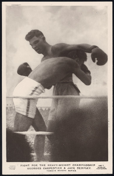 DEMPSEY, JACK-GEORGES CARPENTIER REAL PHOTO POSTCARD (1921-IN ACTION)