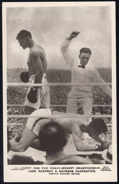 DEMPSEY, JACK-GEORGES CARPENTIER REAL PHOTO POSTCARD (1921-IN ACTION)