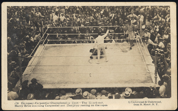 DEMPSEY, JACK-GEORGES CARPENTIER REAL PHOTO POSTCARD (1921-THE KNOCKOUT)
