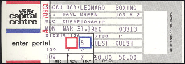LEONARD, SUGAR RAY-DAVEY "BOY" GREEN FULL TICKET (1980)