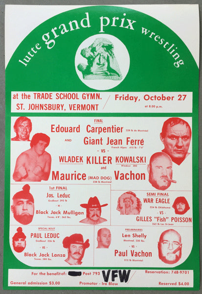 ANDRE THE GIANT & EDOUARD CARPENTIER VS KILLER KOWALSKI & MAURICE VACHON ON SITE POSTER (1972)