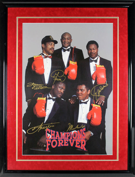 CHAMPIONS FOREVER SIGNED MOVIE POSTER (ALI, FOREMAN, HOLMES, NORTON, FRAZIER-BECKETT)