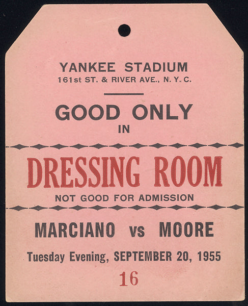 MARCIANO, ROCKY-ARCHIE MOORE DRESSING ROOM PASS (1955)
