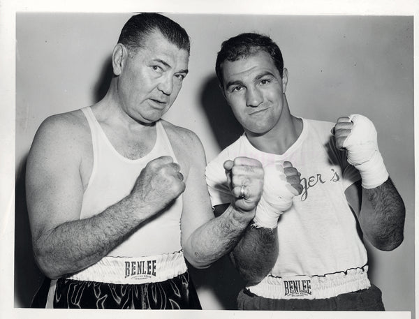 MARCIANO, ROCKY & JACK DEMPSEY WIRE PHOTO (1954-BEFORE 2ND CHARLES FIGHT)