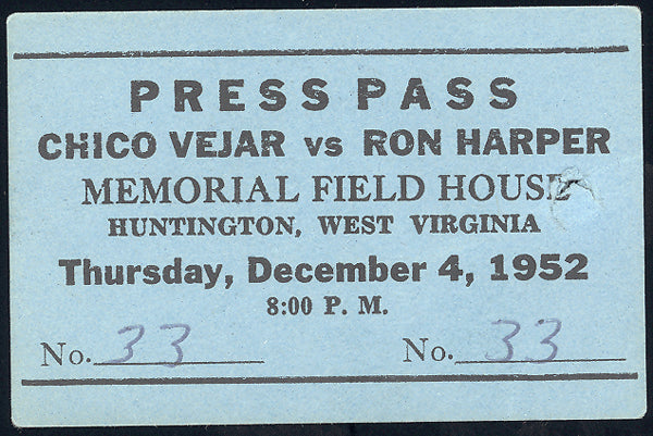 VEJAR, CHICO-RON HARPER PRESS PASS (1952)