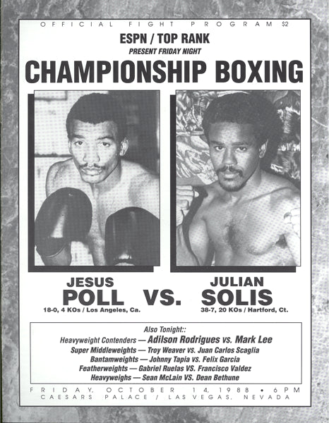TAPIA, JOHNNY-JORGE SALINAS OFFICIAL PROGRAM (1988-7TH PRO FIGHT)