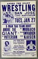 ANDRE THE GIANT & PAT PATTERSON-DON MURACO & MASKED INVADER & GERHART KAISER ON SITE POSTER (1976)