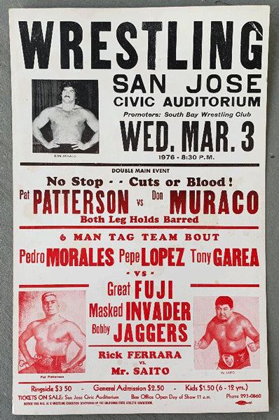 PATTERSON, PAT VS DON MURACO PLUS MORALES WRESTLING ON SITE POSTER (1976)