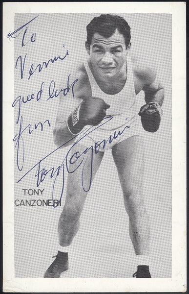 CANZONERI, TONY SIGNED PHOTO POSTCARD (FROM HIS RESTAURANT)