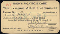 DEFOREST, JIMMY WEST VIRGINIA  REFEREE LICENSE (1932)