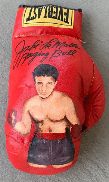 LAMOTTA, JAKE SIGNED HAND PAINTED GLOVE (VICKI LAMOTTA COLLECTION