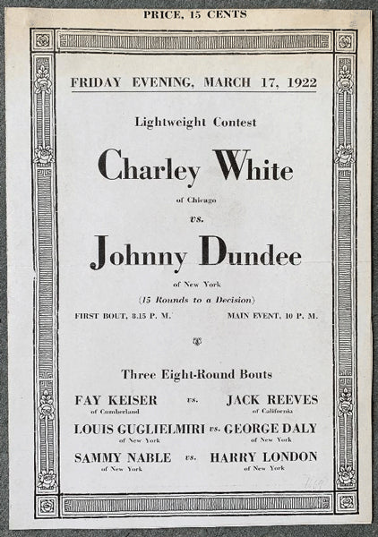 DUNDEE, JOHNNY-CHARLEY WHITE OFFICIAL PROGRAM (1922)
