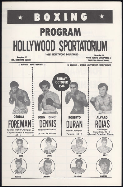 FOREMAN, GEORGE-JON "DINO" DENNIS & ROBERTO DURAN-ALVARO ROJAS OFFICIAL PROGRAM (1976)