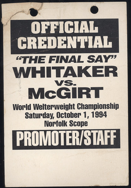WHITAKER, PERNELL-BUDDY MCGIRT OFFICIAL CREDENTIAL (1994)