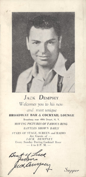 DEMPSEY, JACK  BROADWAY BAR & COCKTAIL LOUNGE MENU