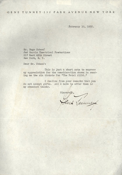 TUNNEY, GENE SIGNED LETTER (1932)