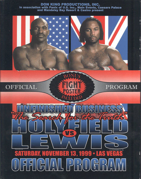 LEWIS, LENNOX-EVANDER HOLYFIELD II OFFICIAL PROGRAM (1999)