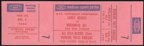 PAGE, GREG-DAVE JOHNSON FULL ON SITE TICKET (1980-ALI-HOLMES CLOSED CIRCUIT)