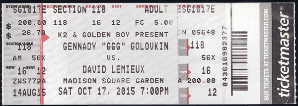 GOLOVKIN, GENNADY-DAVID LEMIEUX FULL TICKET (2015)